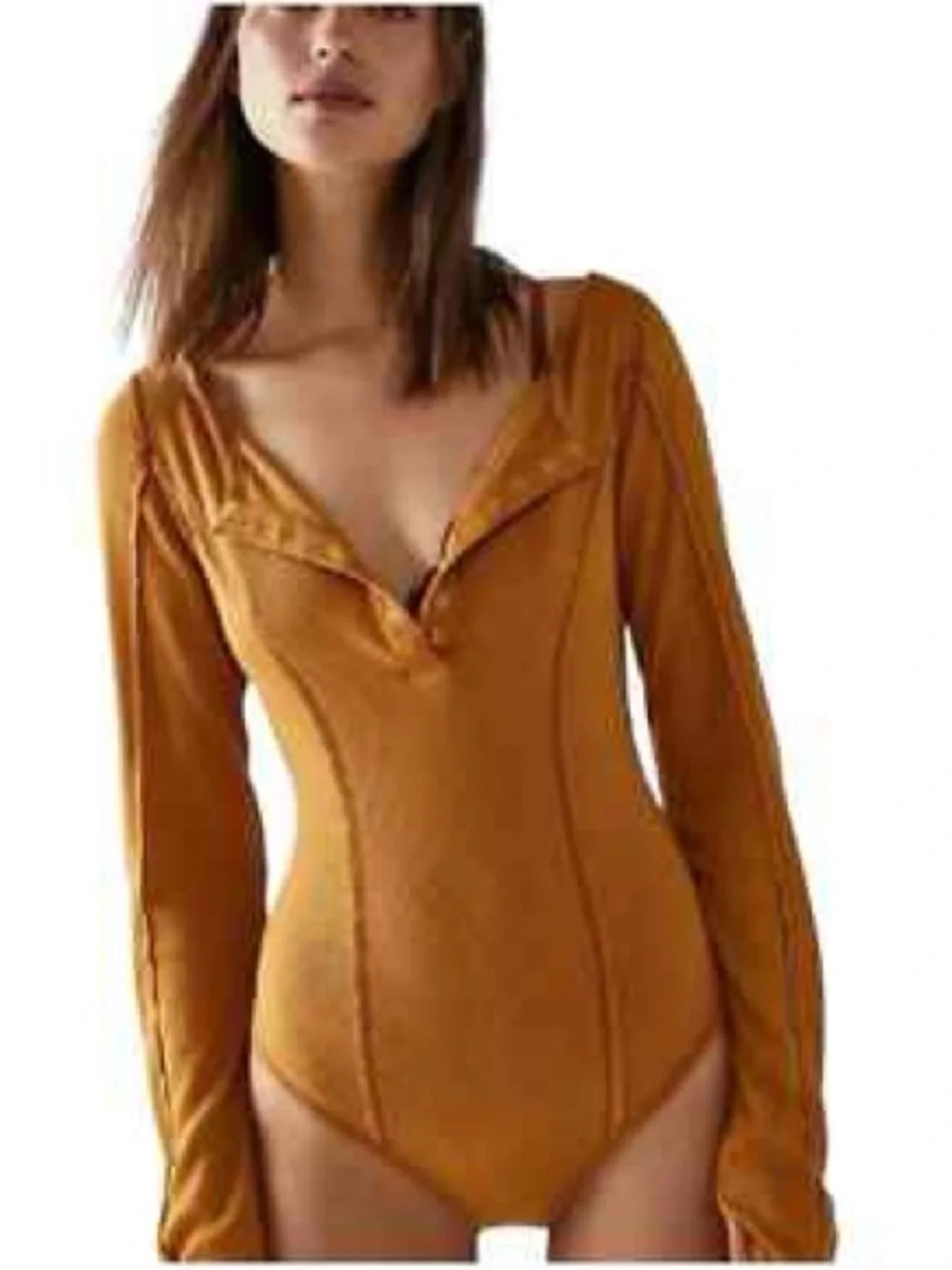 NWT Free People Intimately FP Sloane Thermal Snap Henley Bodysuit Amber Sz Small